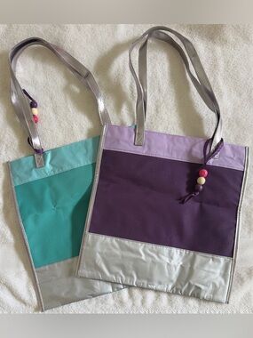 NEW Coco Fashion Tote Bags Purple and Teal Colorblock with Silver Accents.